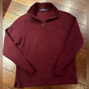 Polo Ralph Lauren Sweater Men L Burgundy Pull Over Quarter Zip Sweatshirt Pony